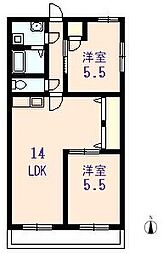 JR山陽本線 北長瀬駅 徒歩30分の賃貸マンション 3階2LDKの間取り