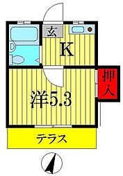 ハイツ水元 1階1Kの間取り
