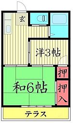 銀明荘 1階2Kの間取り