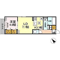 セレスティア白鳥 1階1LDKの間取り
