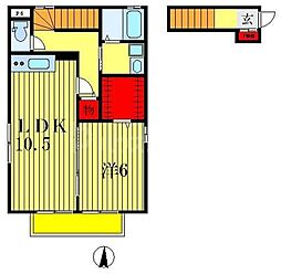 グリーンハイツ 2階1LDKの間取り