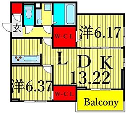 メゾン・ド・アヴニール 3階2LDKの間取り