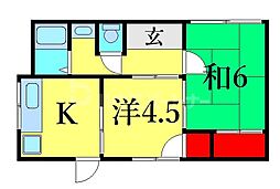 唐木田荘 1階2DKの間取り