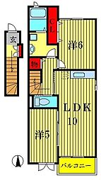 サンライズI・II 2階2LDKの間取り