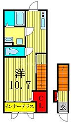 ジャルデーノ 2階ワンルームの間取り