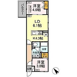 セレスティア白鳥 2階2LDKの間取り