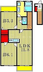 サン・ノーブル 2階2LDKの間取り