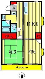 リヴハイム杉浦 2階2DKの間取り