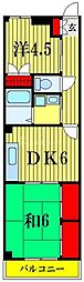竹石ハイツ3号館 2階2DKの間取り