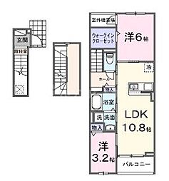 テルマエ大和 3階2LDKの間取り