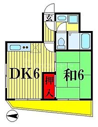 サザンコート 3階1DKの間取り