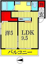 ディアコート 1階1LDKの間取り