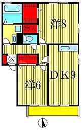 ラミアカーサMA 1階2DKの間取り