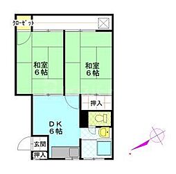 木村ハイツ 2階2DKの間取り