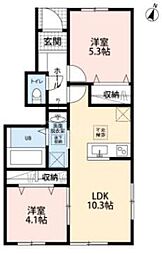 つくばエクスプレス 八潮駅 徒歩30分の賃貸アパート 1階2LDKの間取り