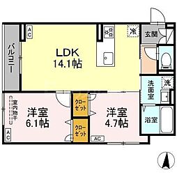 セレスティア柴又V 2LDKの間取図画像