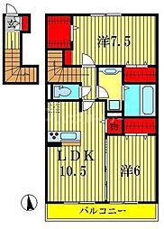 リンデンハイツ2 2LDKの間取図画像