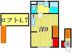 ハピネス3 ワンルームの間取図画像