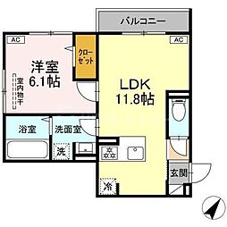 セレスティア細田B 1LDKの間取図画像