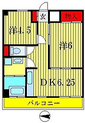 タイガーロイヤルコーポA館 2DKの間取図画像