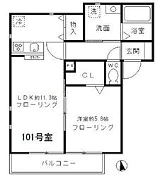 グランディール東小岩 1LDKの間取図画像