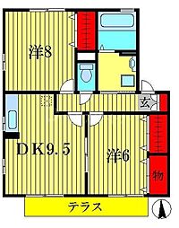 グリーンルーフ 2DKの間取図画像