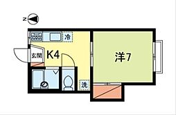クレッセントハイツ 2階1Kの間取り
