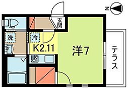 サットンプレイス・パルフェ 1階1Kの間取り