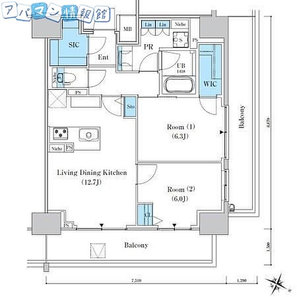 ロイヤルパークスER万代 ｜新潟県新潟市中央区東万代町(賃貸マンション2LDK・13階・64.72㎡)の写真 その2