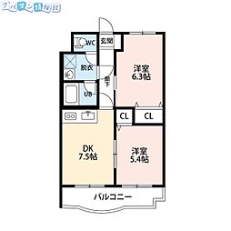 パークハイツ南出来島 2DKの間取図画像