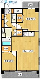 ヴィラ東中通 2LDKの間取図画像