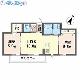 マストタウン上所A棟 2LDKの間取図画像