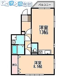 A.E.Sヒルズ水道町 1LDKの間取図画像