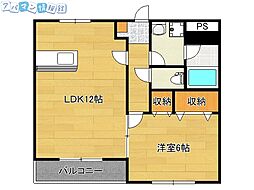 リベルテ紫竹山 1LDKの間取図画像