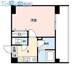 CUES東万代 1Kの間取図画像