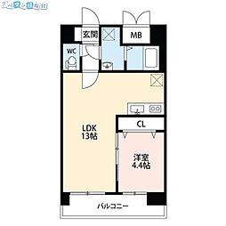 スカイオン本町 1LDKの間取図画像