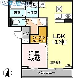 アルテール新和B 1LDKの間取図画像