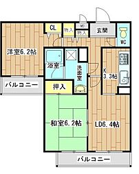 クレアメゾン氷室 1階2LDKの間取り