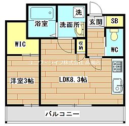 キニスム東五百住町3丁目 2階1LDKの間取り