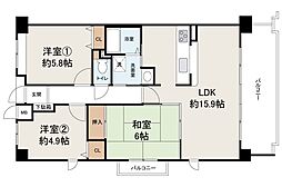 シャルマンフジ二色の浜 3LDKの間取り