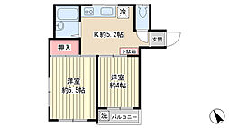 ベルハイム戸越 2階2Kの間取り