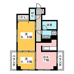 エールプラザ戸山台 2DKの間取図画像
