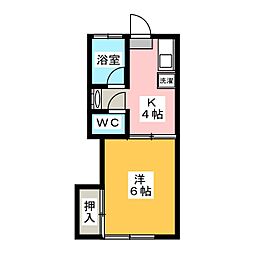 富士見荘 1Kの間取図画像