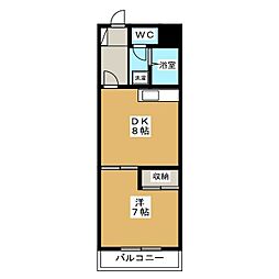 パークサイドマンション松が丘 4階1DKの間取り