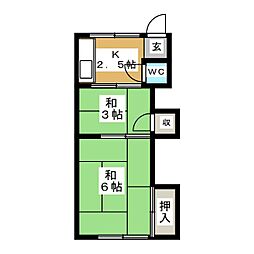 中村荘 1階2Kの間取り