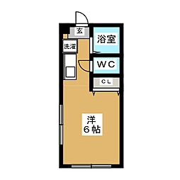 シティ亀齢橋 1階ワンルームの間取り