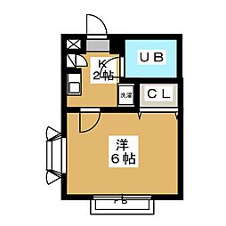 アメニティパレス 2階1Kの間取り