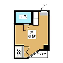 コーラルパレス 1階ワンルームの間取り