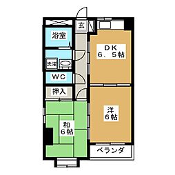 クレシーダ 3階2DKの間取り