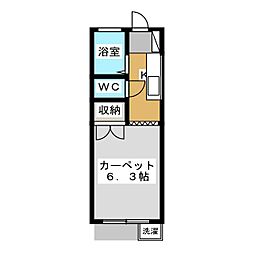 オサダハイツ 1階ワンルームの間取り